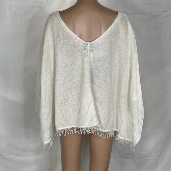 J.McLaughlin Women’s Ingrid Cashmere Poncho One Size Off White — Fringed Hem - Picture 2 of 7